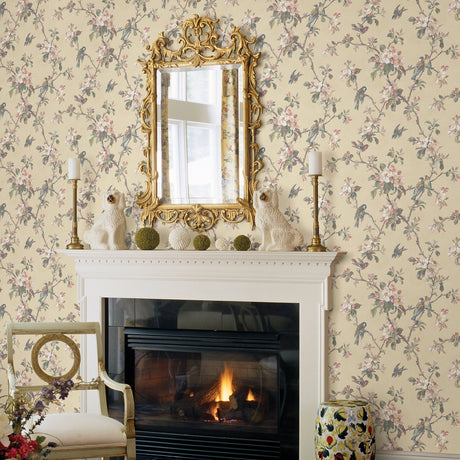 Brewster 2734-003219 Eloisa Beige Floral Scroll Wallpaper