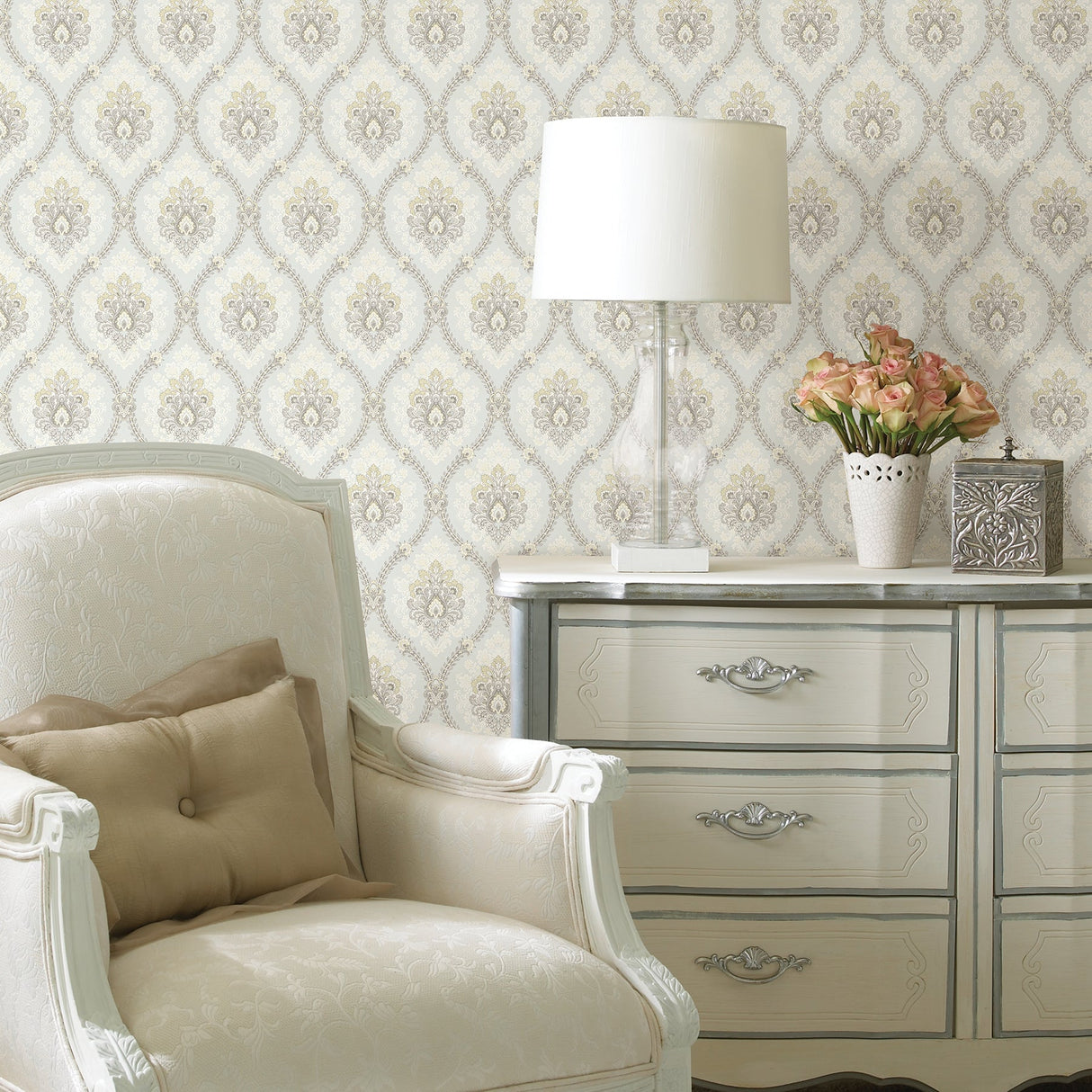 Brewster 2734-003228 Heyer Ivory Ogee Wallpaper