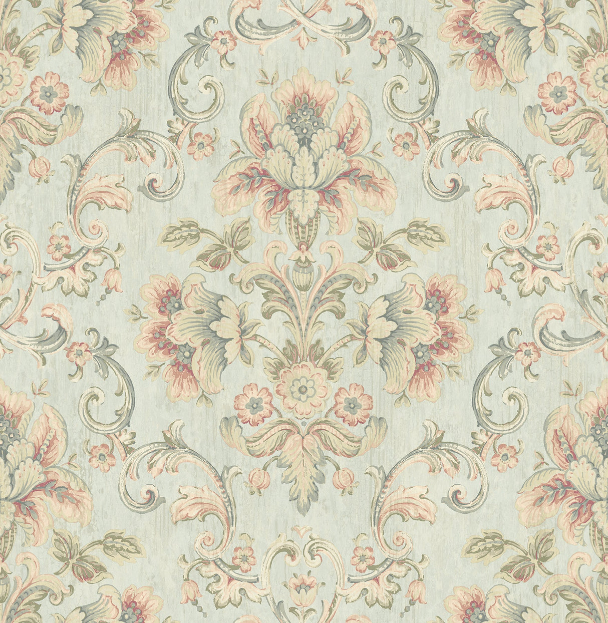 Brewster 2734-003252 Mysore Light Green Damask Wallpaper