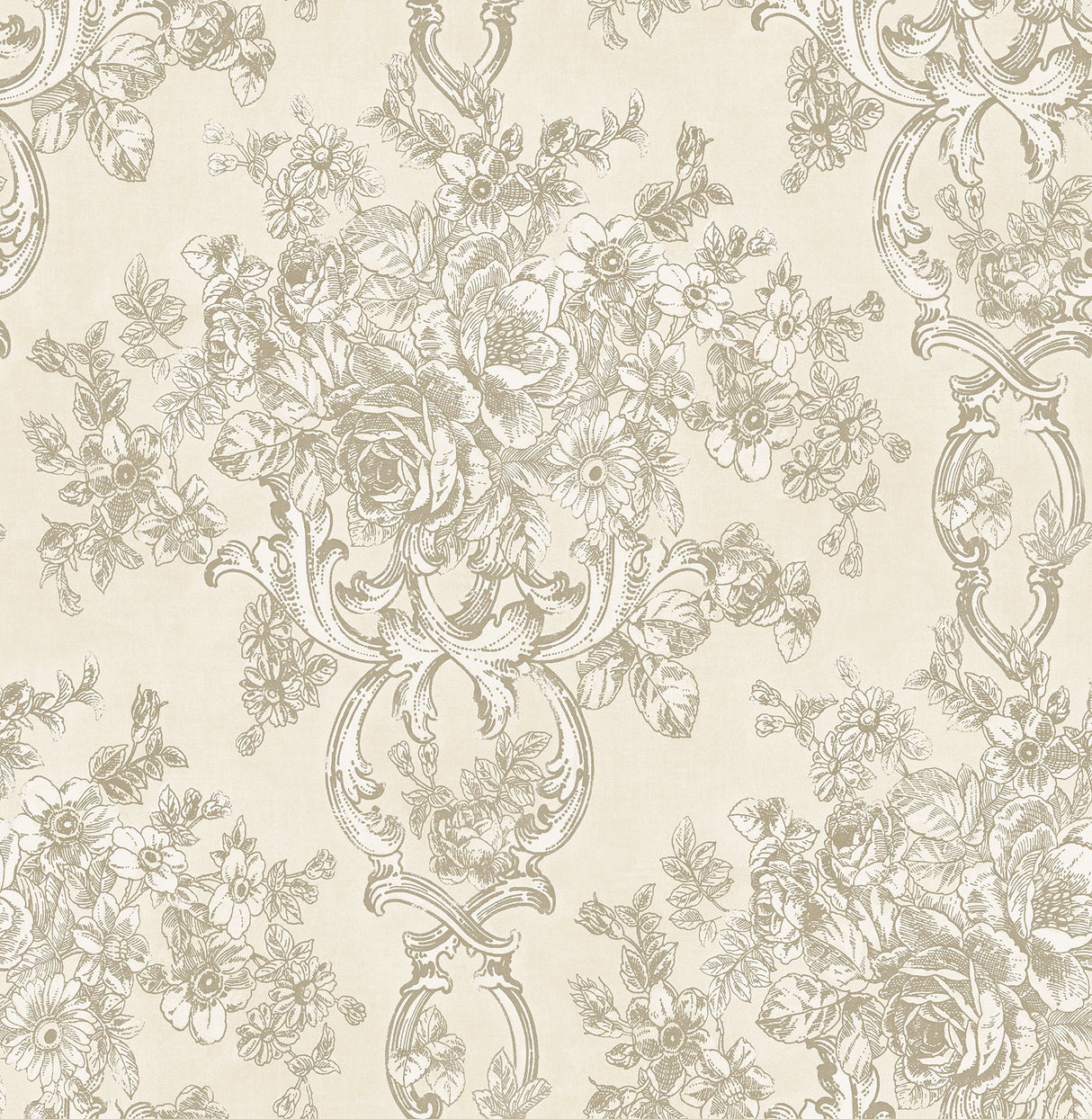 Brewster 2734-003267 Potala Cream Fleur de Lis Ogee Wallpaper