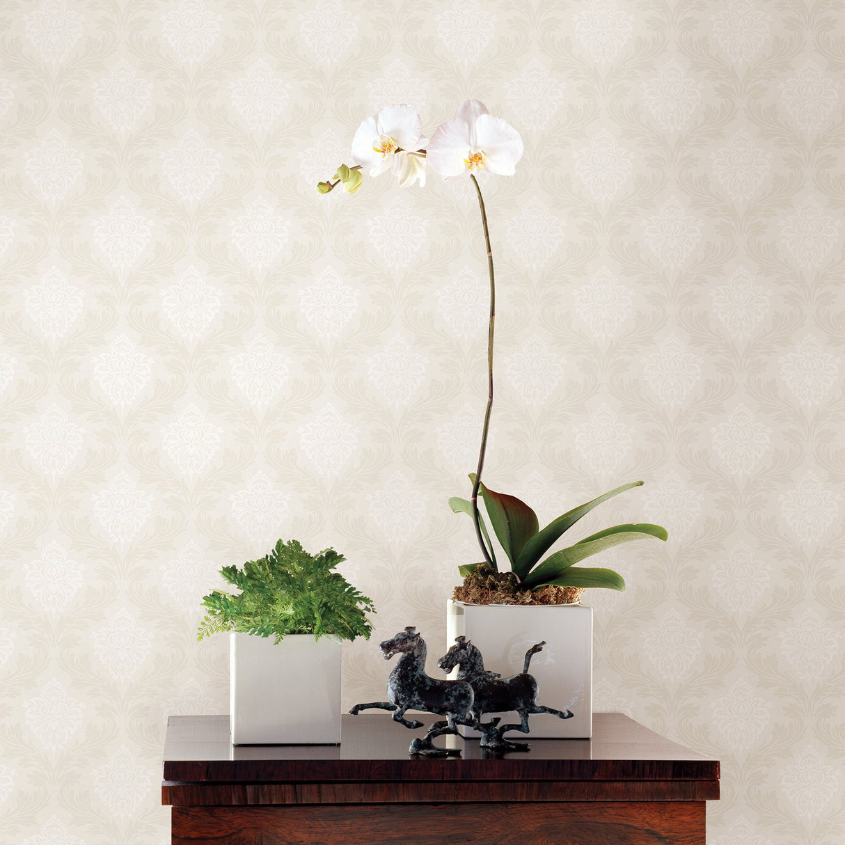 Brewster 2734-003409 Windsor Off-White Ogee Wallpaper