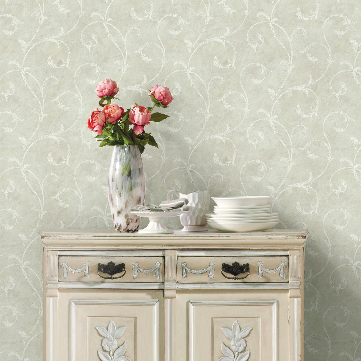 Brewster 2734-003421 Carigan Grey Scroll Wallpaper