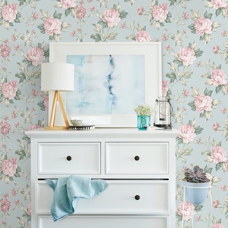 Brewster 2734-003503 Catherine Light Blue Floral Wallpaper