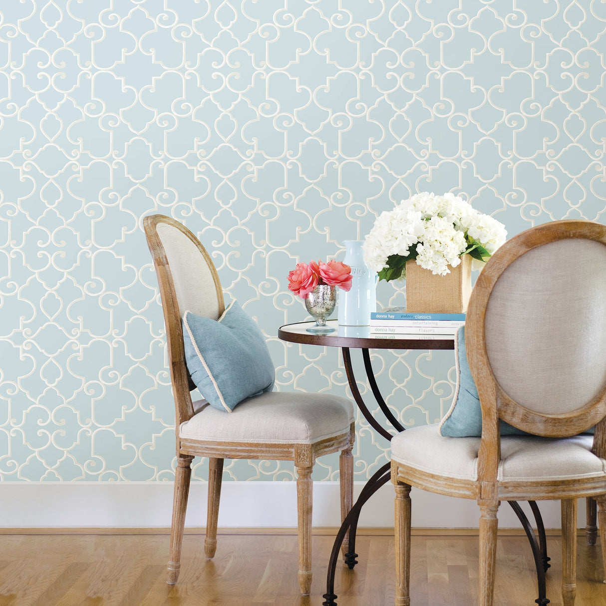 Brewster 2734-003529 Lilles Teal Trellis Wallpaper