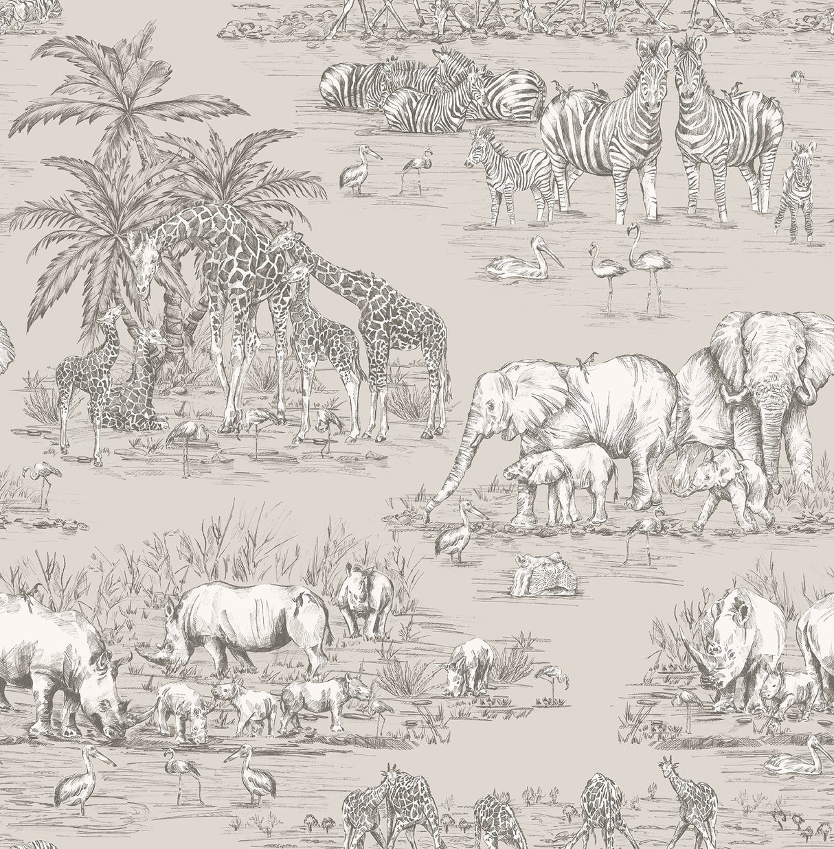 Brewster 2734-24892 Durban Grey Watering Hole Wallpaper