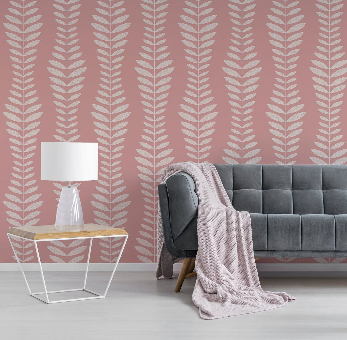 Brewster 2734-42431 Sandnes Coral Leaf Stripe Wallpaper