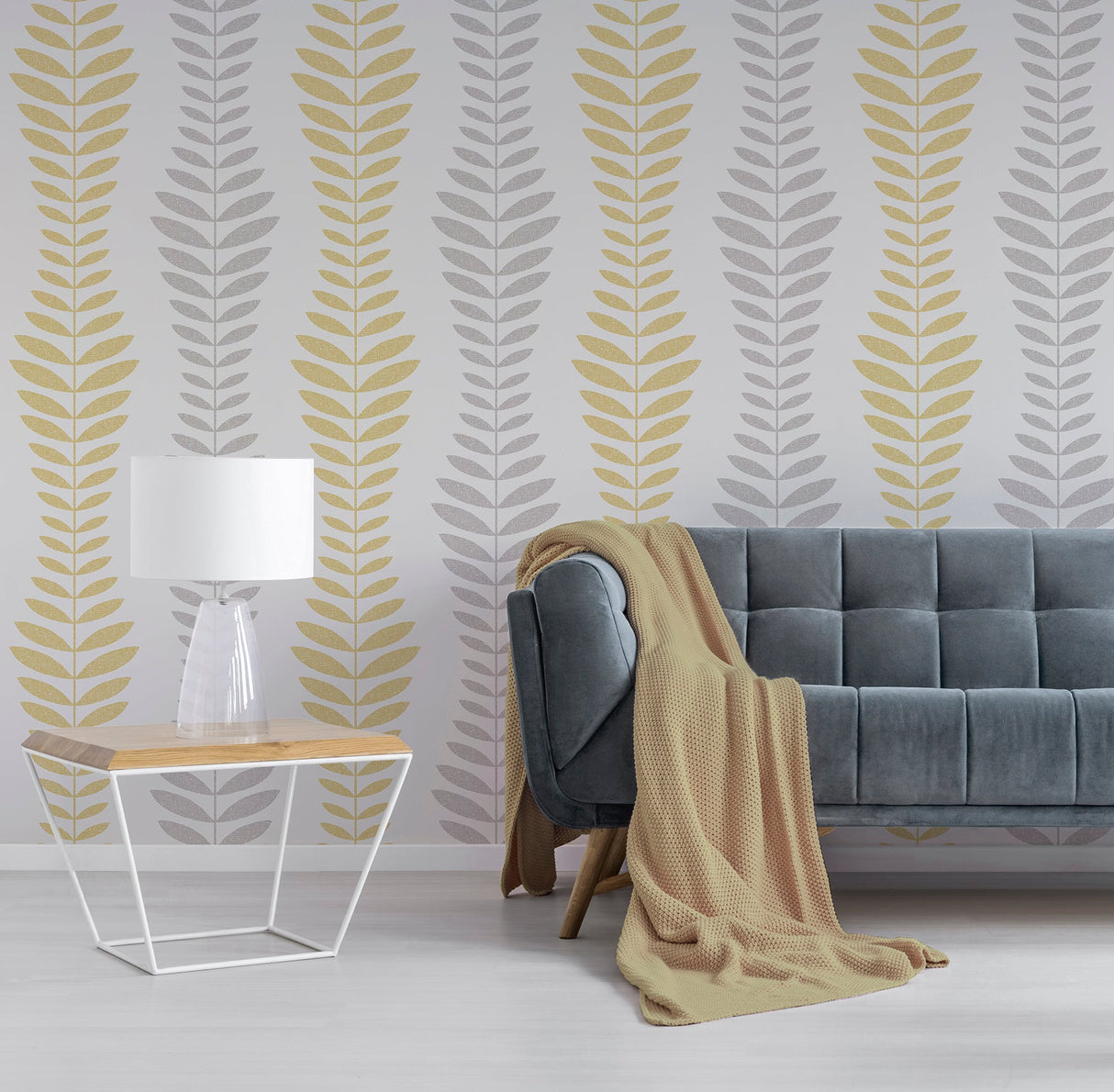 Brewster 2734-42432 Sandnes Mustard Leaf Stripe Wallpaper