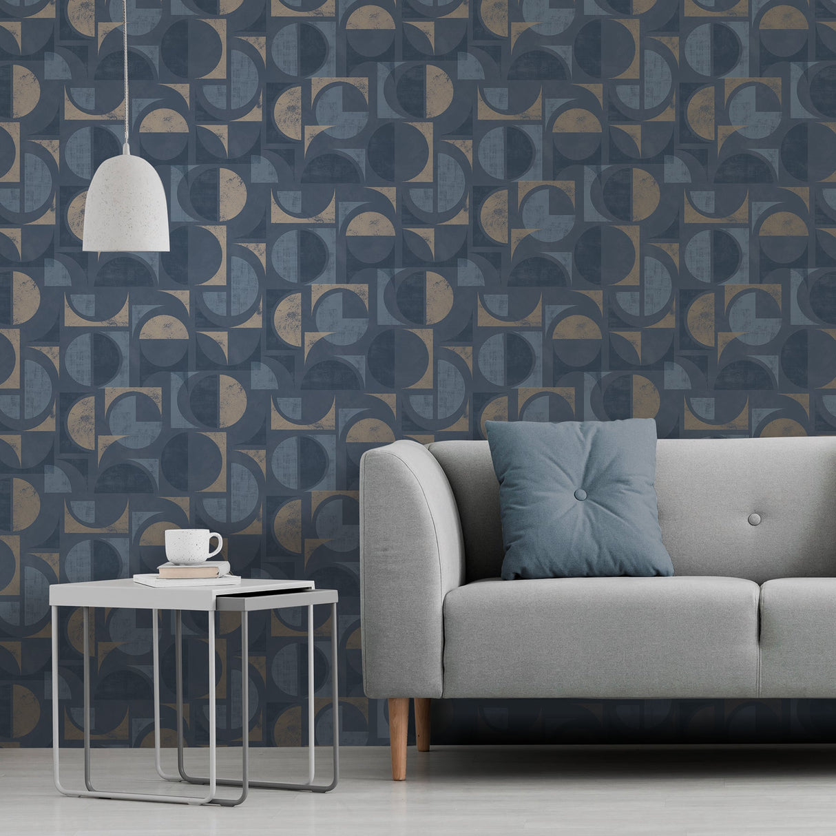 Brewster 2734-42452 Hamar Navy Geometric Wallpaper