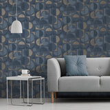 Brewster 2734-42452 Hamar Navy Geometric Wallpaper