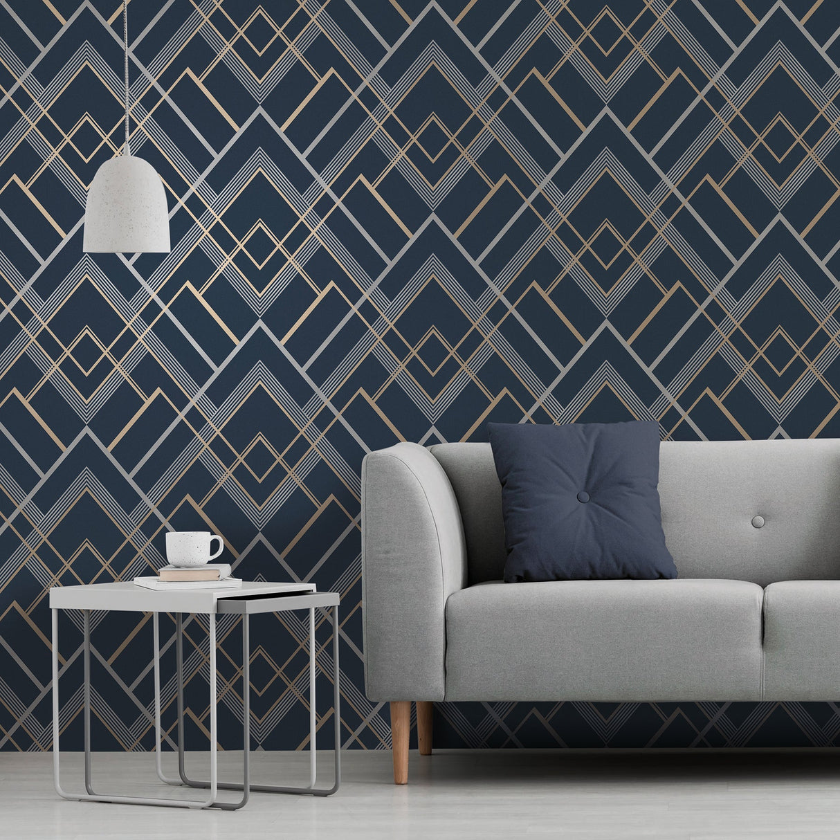 Brewster 2734-42457 Bradford Navy Geometric Wallpaper