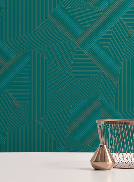 Brewster 2734-M1482 Preston Teal Geometric Wallpaper