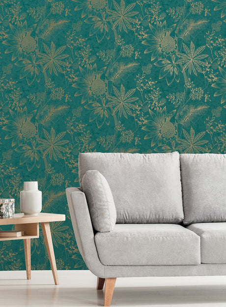 Brewster 2734-M1483 Kenitra Teal Botanical Wallpaper