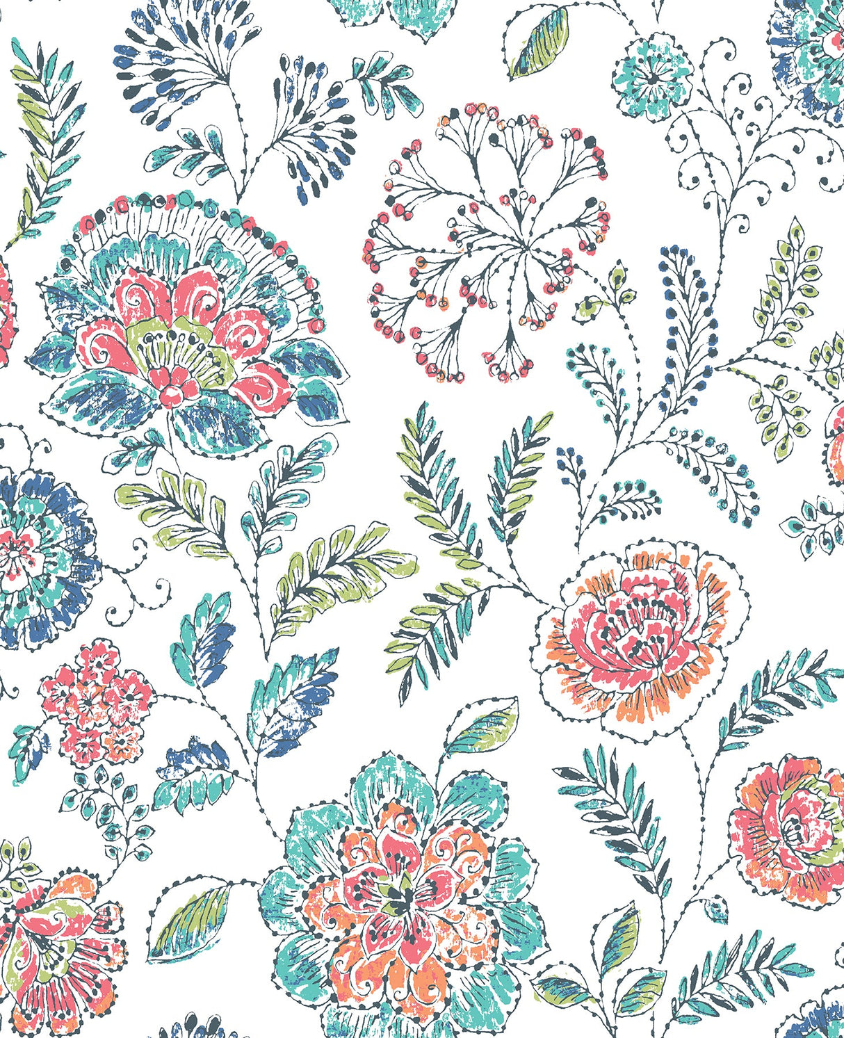 A-Street Prints 2744-24109 Tropez Teal Jacobean Wallpaper