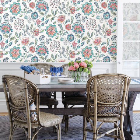 A-Street Prints 2744-24109 Tropez Teal Jacobean Wallpaper