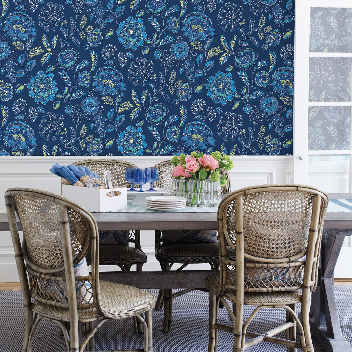 A-Street Prints 2744-24112 Tropez Navy Jacobean Wallpaper