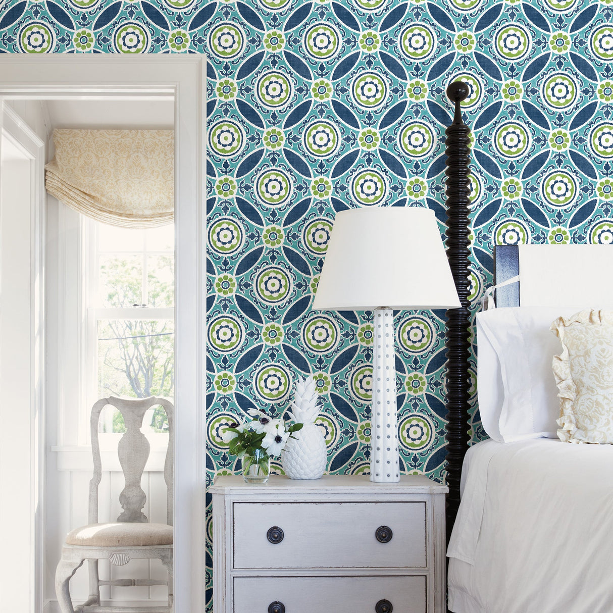 A-Street Prints 2744-24115 Maya Teal Medallion Wallpaper