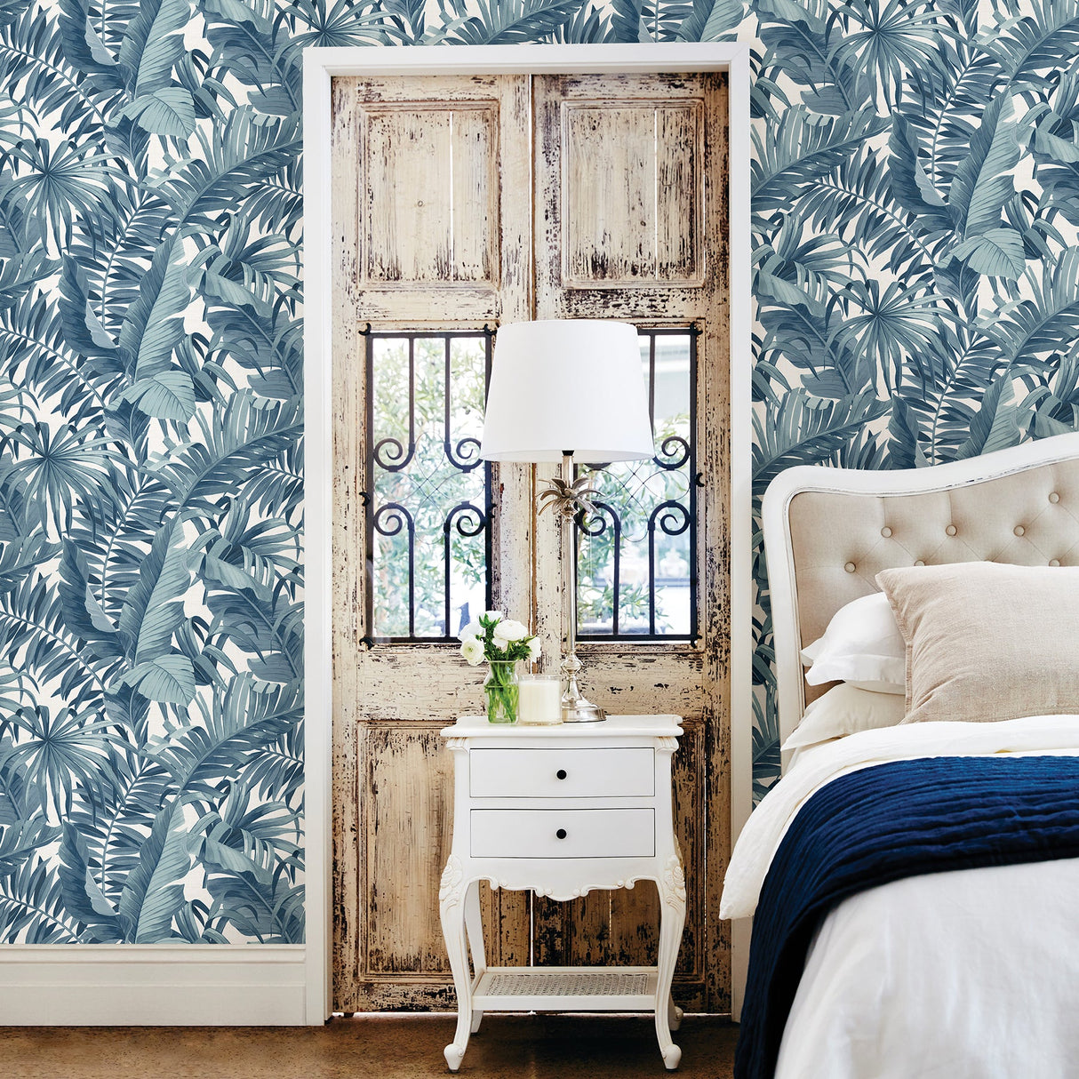 A-Street Prints 2744-24133 Alfresco Navy Palm Leaf Wallpaper