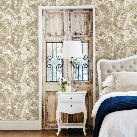 A-Street Prints 2744-24135 Alfresco Taupe Palm Leaf Wallpaper