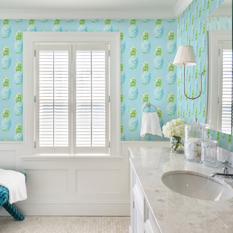 A-Street Prints 2744-24137 Copacabana Turquoise Pineapple Wallpaper