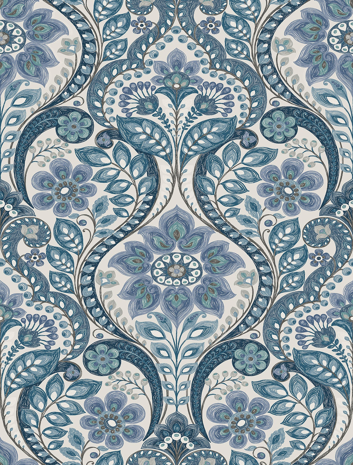 A-Street Prints 2763-12102 Night Bloom Blue Damask Wallpaper