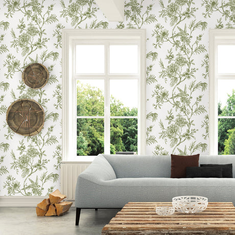 A-Street Prints 2763-24234 Jessamine Green Floral Trail Wallpaper