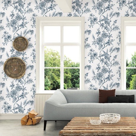 A-Street Prints 2763-24235 Jessamine Blue Floral Trail Wallpaper