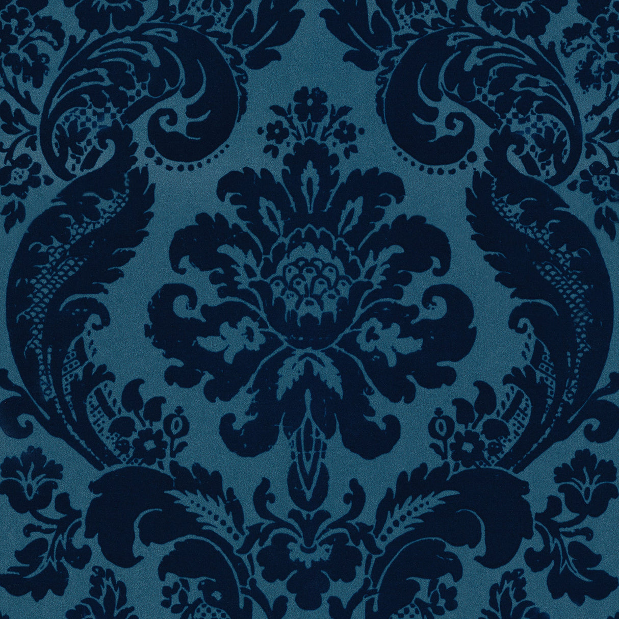 A-Street Prints 2763-87310 Shadow Blue Flocked Damask Wallpaper