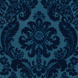 A-Street Prints 2763-87310 Shadow Blue Flocked Damask Wallpaper