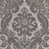 A-Street Prints 2763-87313 Shadow Grey Flocked Damask Wallpaper