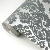 A-Street Prints 2763-87313 Shadow Grey Flocked Damask Wallpaper