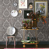 A-Street Prints 2763-87313 Shadow Grey Flocked Damask Wallpaper