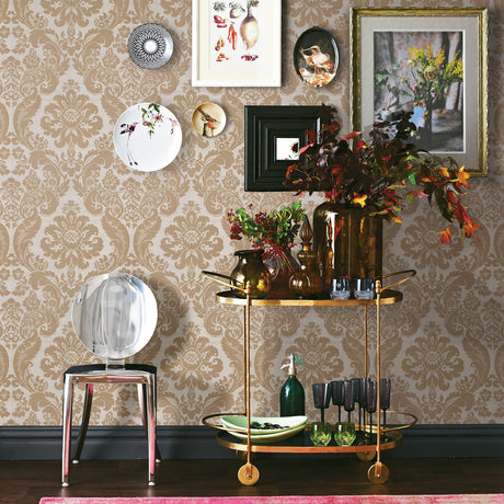 A-Street Prints 2763-87314 Shadow Khaki Flocked Damask Wallpaper