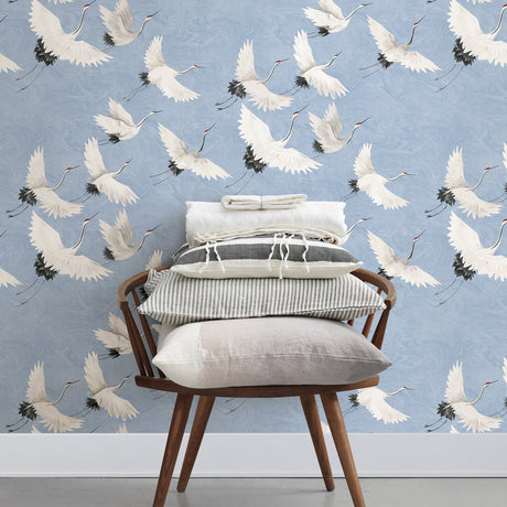 A-Street Prints 2764-24303 Windsong Periwinkle Crane Wallpaper