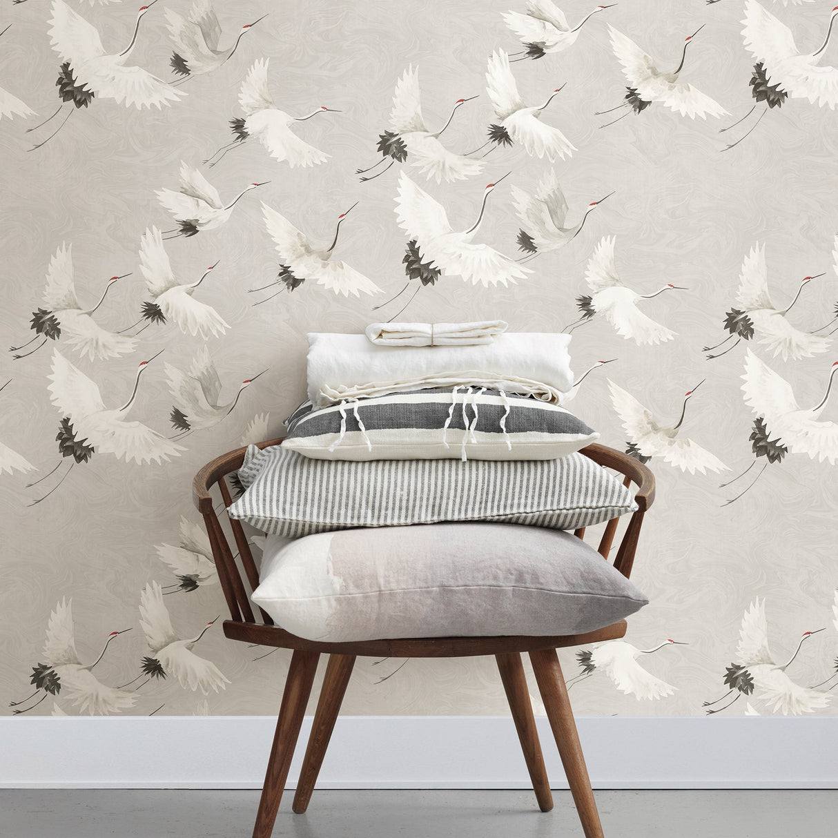 A-Street Prints 2764-24304 Windsong Grey Crane Wallpaper