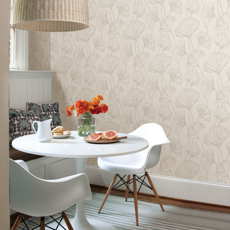 A-Street Prints 2764-24315 Reverie Silver Ginkgo Wallpaper