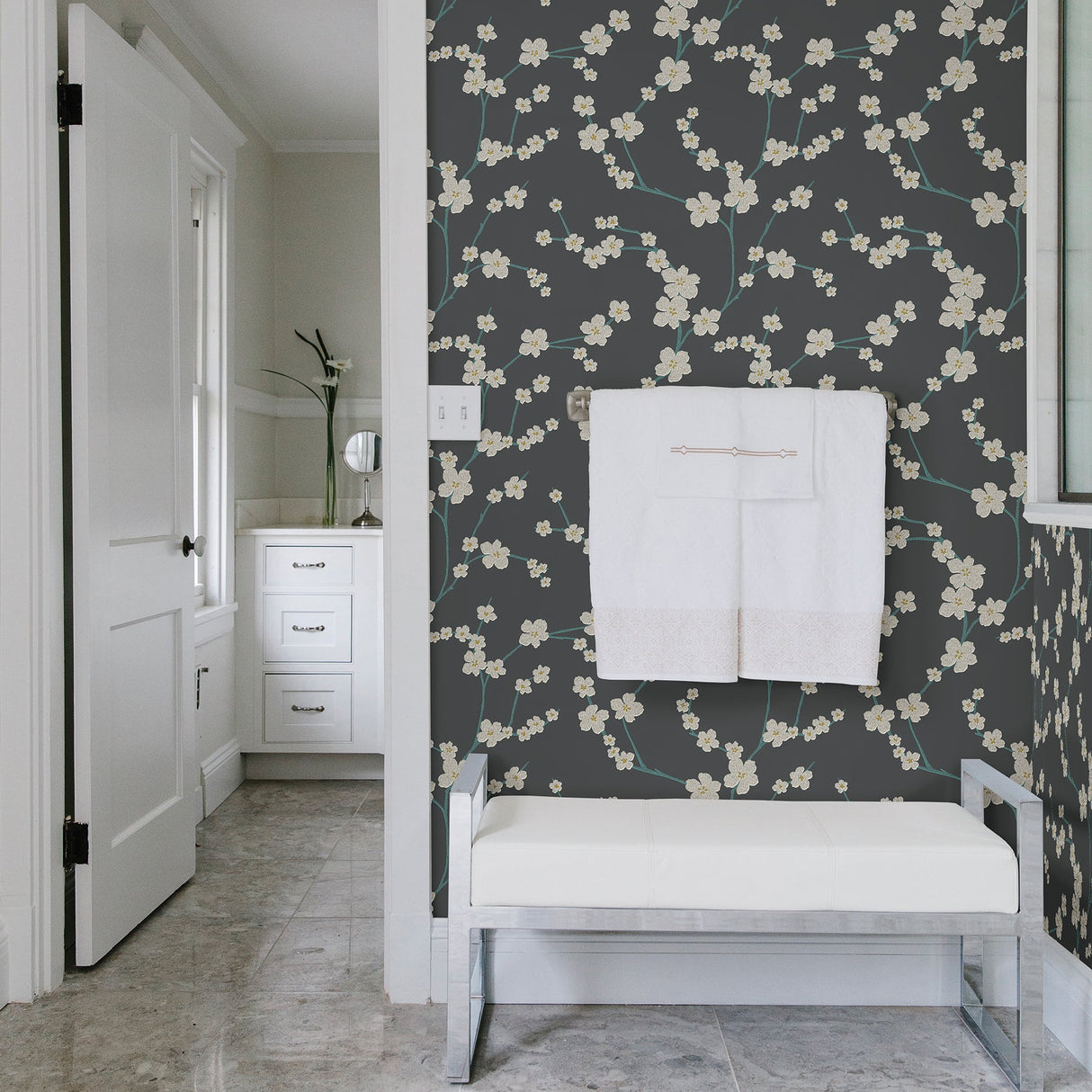 A-Street Prints 2764-24323 Sakura Dark Grey Floral Wallpaper