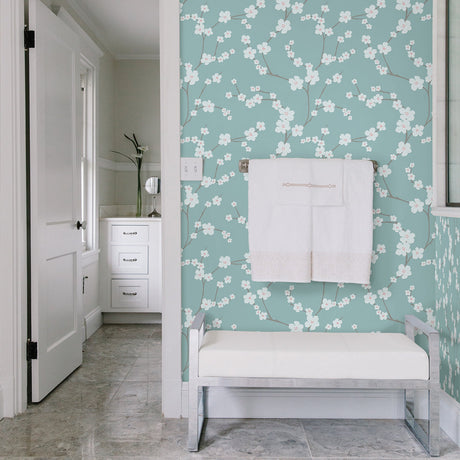 A-Street Prints 2764-24324 Sakura Turquoise Floral Wallpaper