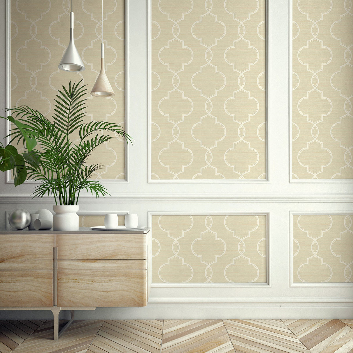 Kenneth James 2765-BW40507 Malo Wheat Sisal Ogee Wallpaper