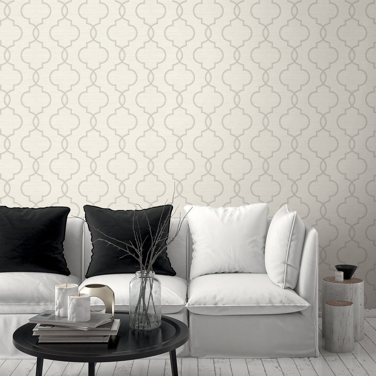 Kenneth James 2765-BW40508 Malo Light Grey Sisal Ogee Wallpaper
