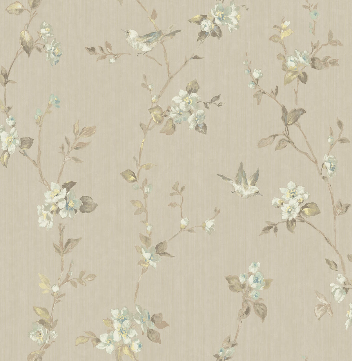 Brewster 2766-002539 Jacqueline Taupe Floral Scroll Wallpaper