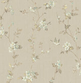 Brewster 2766-002539 Jacqueline Taupe Floral Scroll Wallpaper