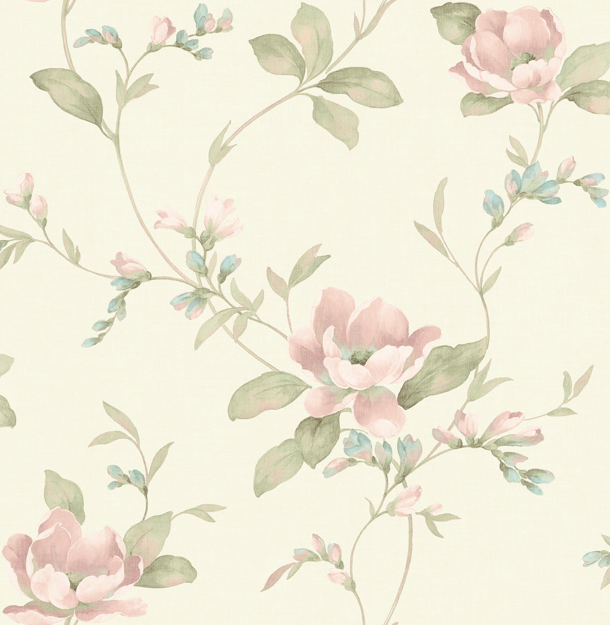 Brewster 2766-003047 Glenville Cream Floral Scroll Wallpaper