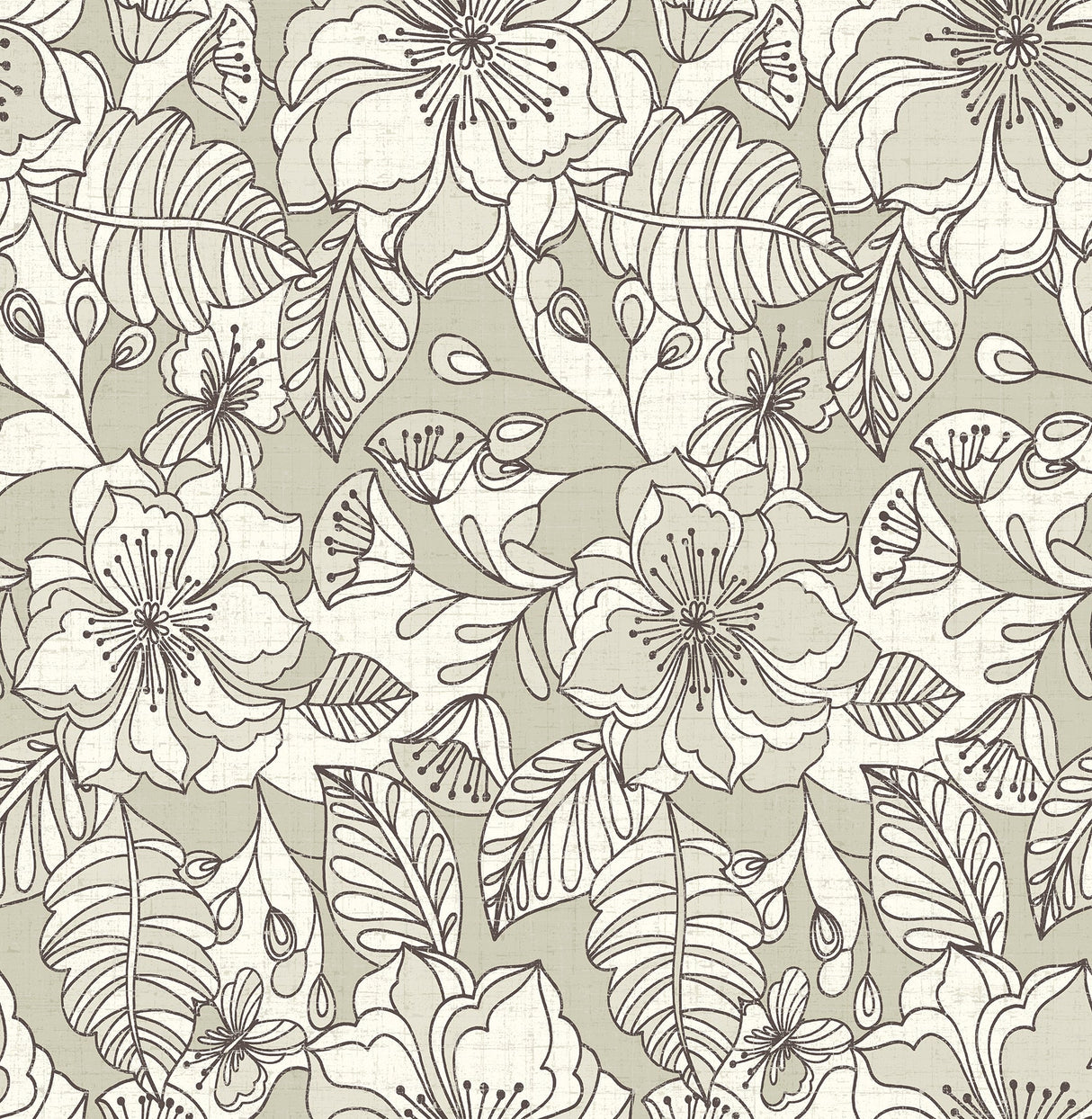 Brewster 2766-003541 Vera Taupe Flowers Wallpaper