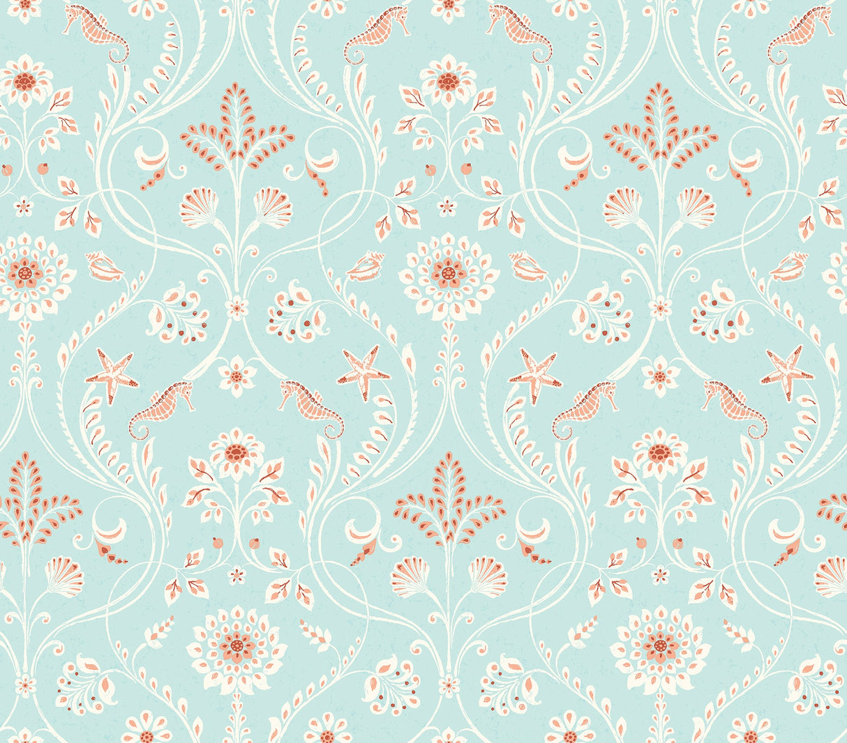 Brewster 2766-12001 Anacapa Turquoise Damask Wallpaper