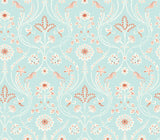 Brewster 2766-12001 Anacapa Turquoise Damask Wallpaper