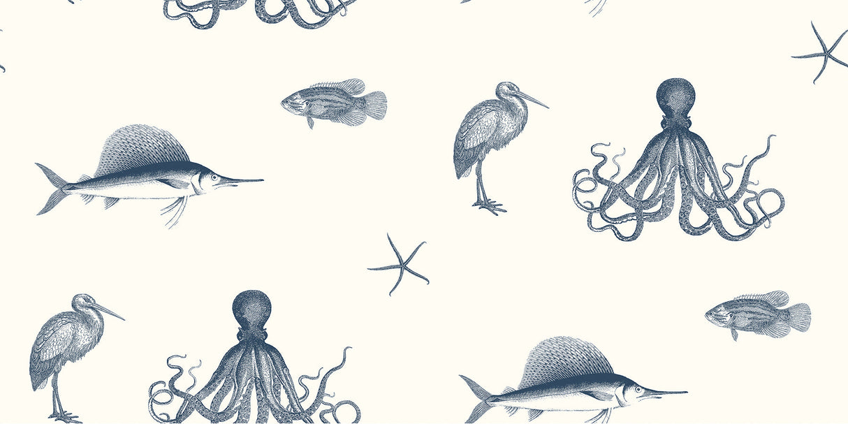 Brewster 2766-12011 Ventura Navy Sea Creature Wallpaper