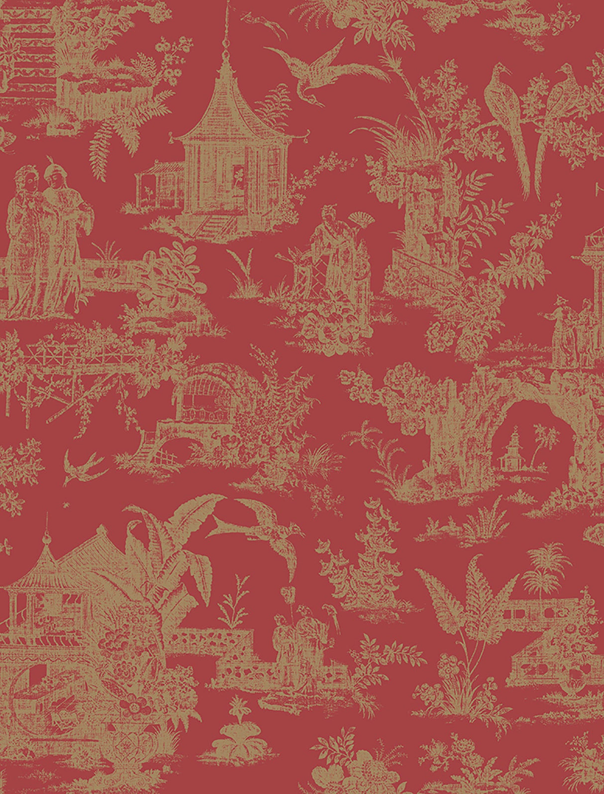 Brewster 2766-21766 Ume Red Toile Wallpaper