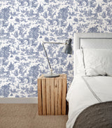 Brewster 2766-21767 Ume Blue Toile Wallpaper