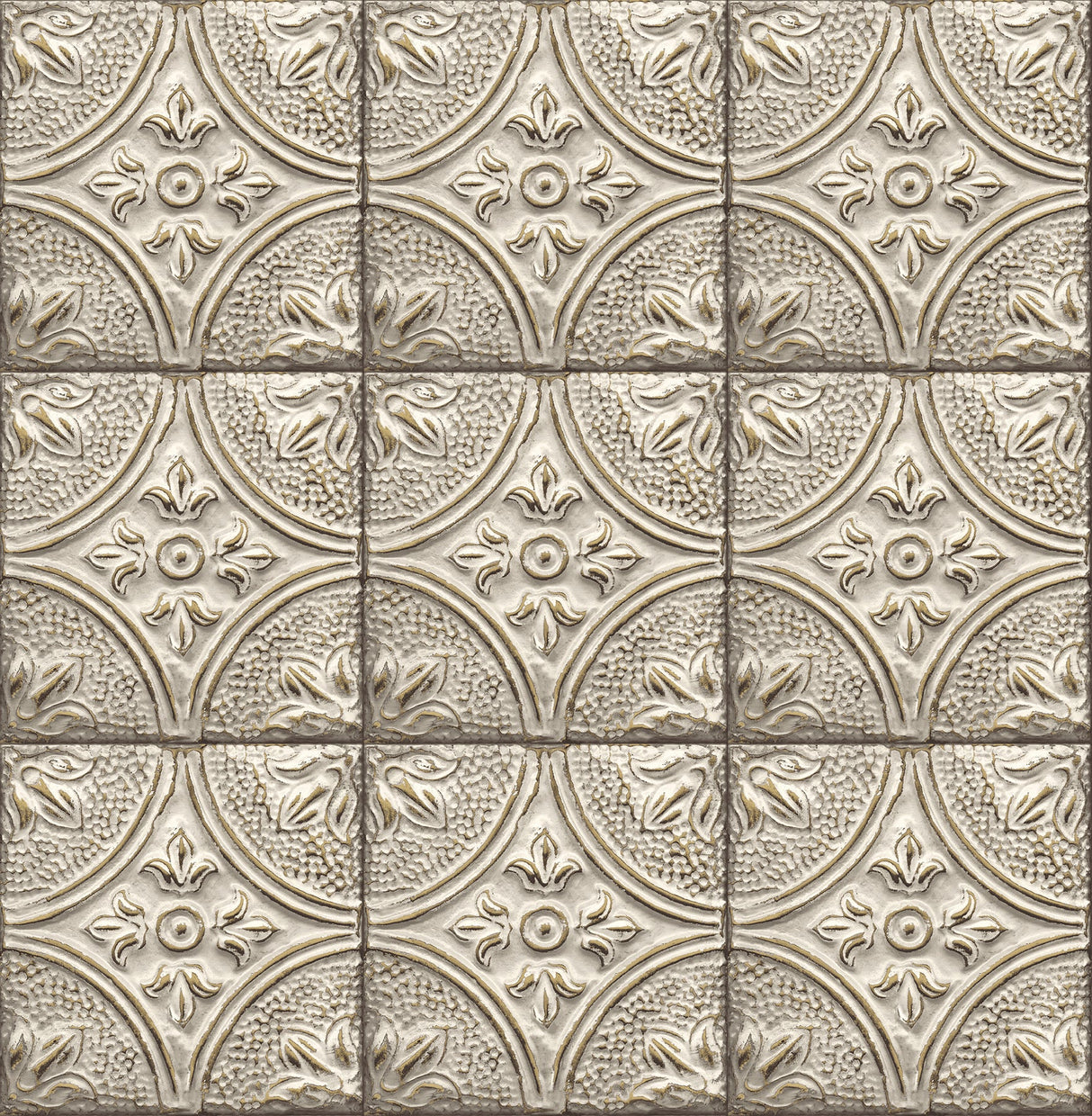 Brewster 2766-23764 Houston Cream Tin Tile Wallpaper