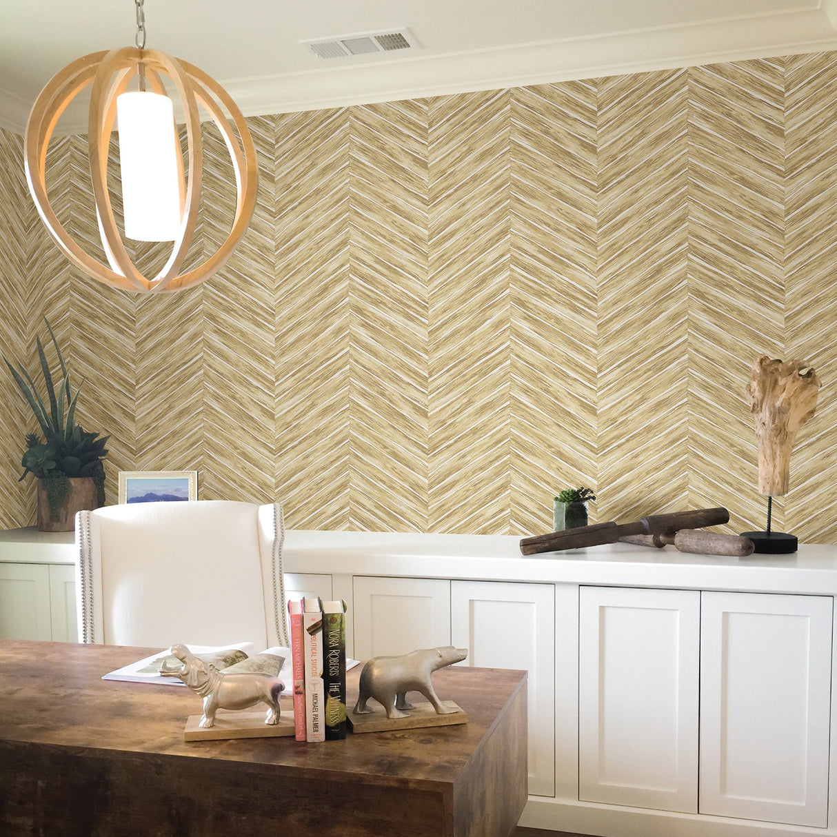 Brewster 2766-23778 Aldie Khaki Chevron Weave Wallpaper